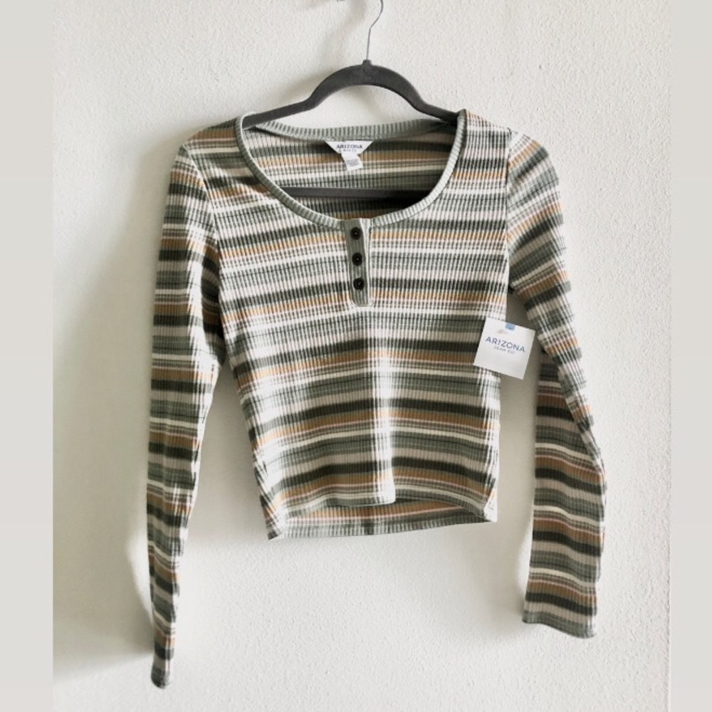 NWT Arizona Long Sleeve Striped Henley Shirt Small